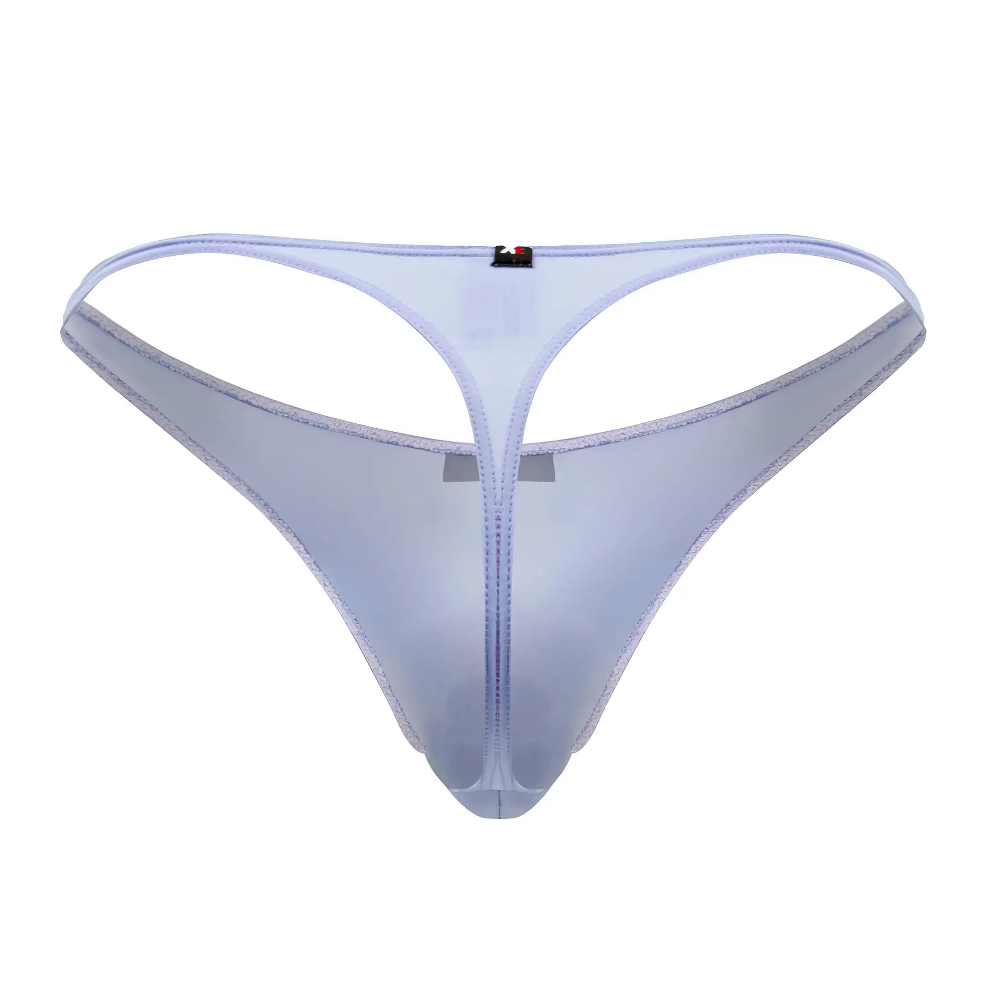 Transparent lavender microfiber thong with sheer mesh, central zipper, and stitched edges by Xtremen 91182