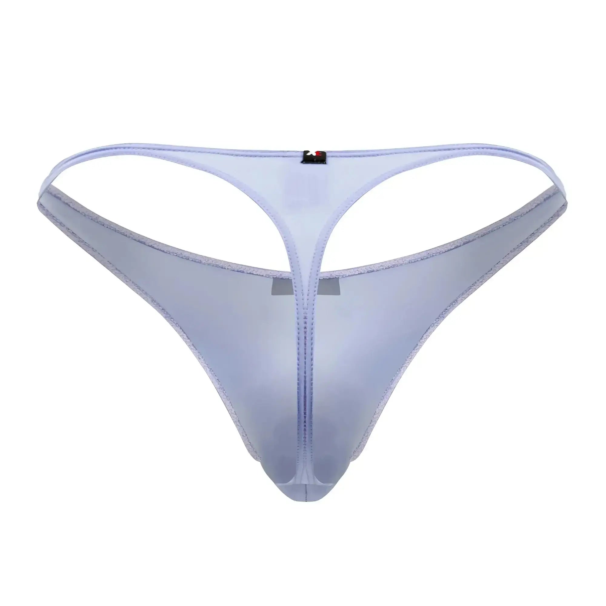 Transparent lavender microfiber thong with sheer mesh, central zipper, and stitched edges by Xtremen 91182