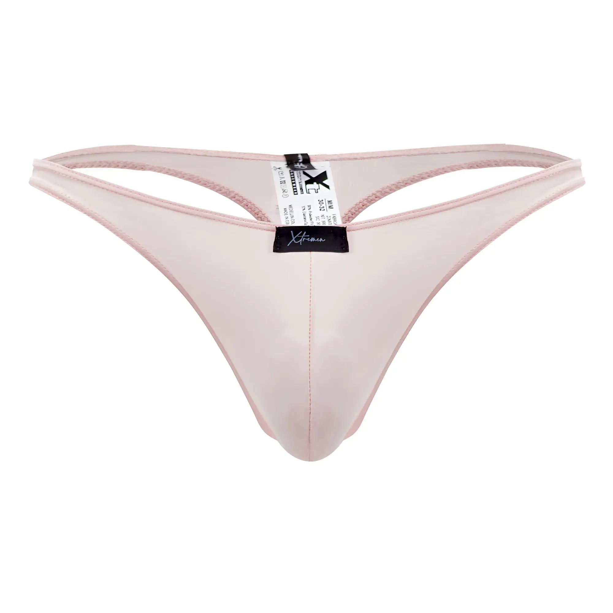 Xtremen 91182 microfiber thong in pink features delicate translucent satin fabric with subtle sheen and fine stitching