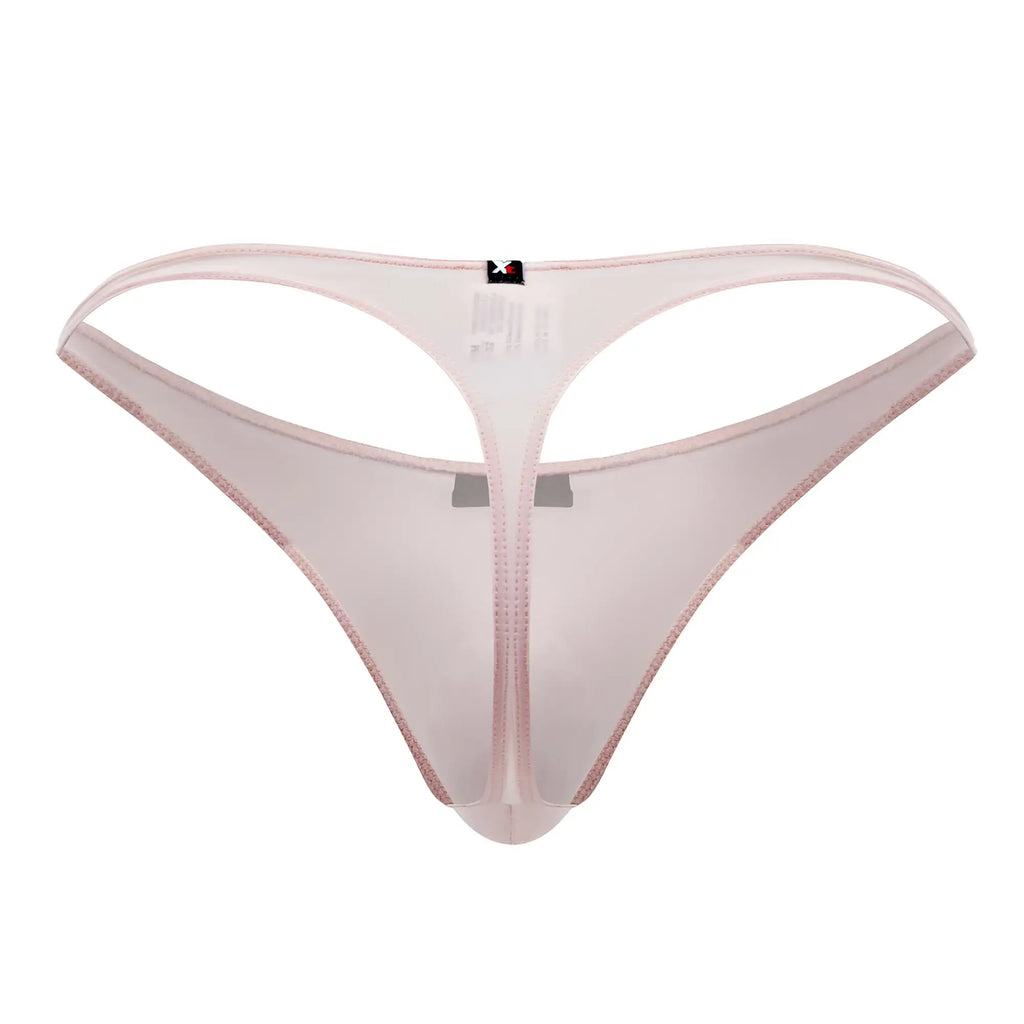 Sheer light pink Xtremen 91182 microfiber thong made of translucent mesh with subtle glittery trim edges