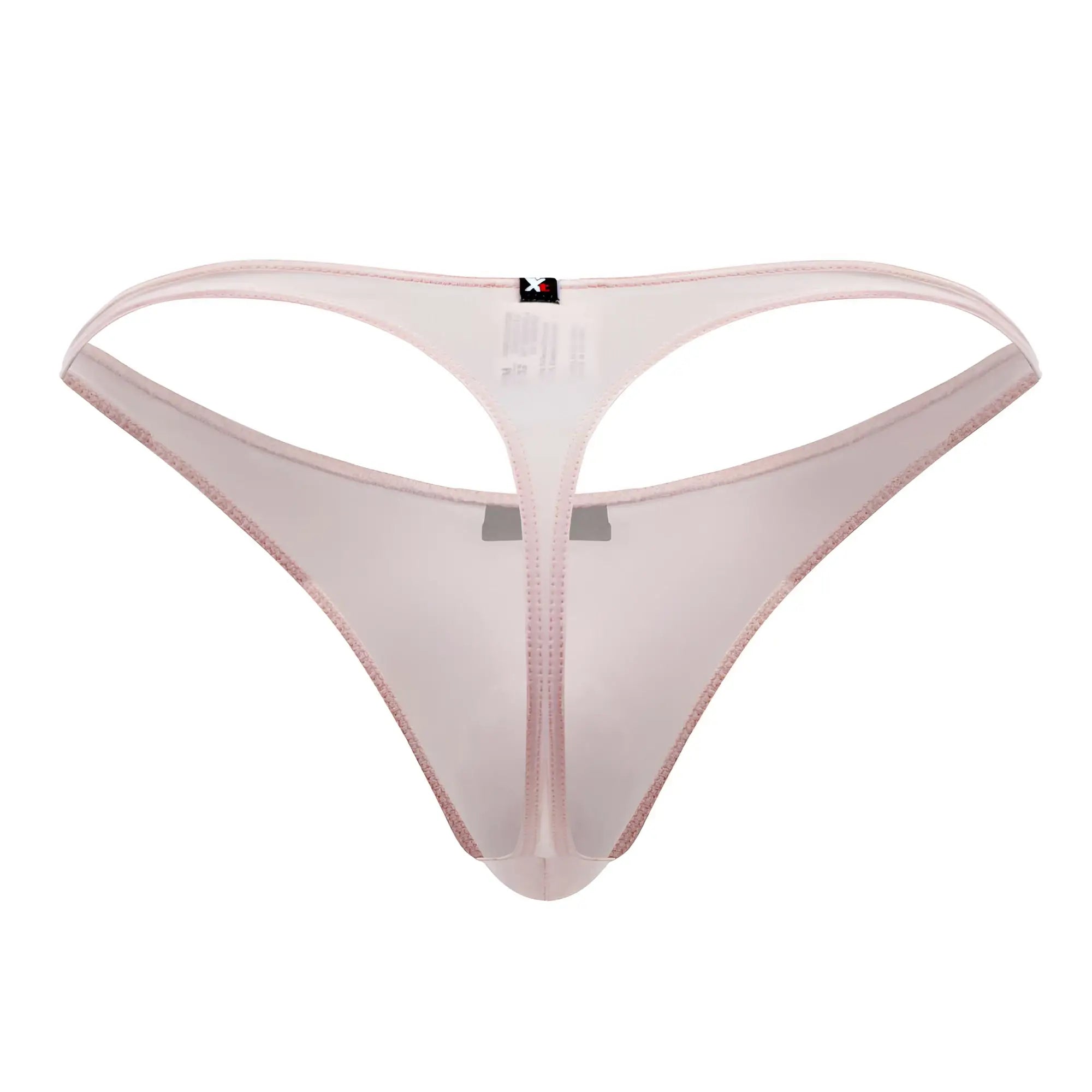 Sheer light pink Xtremen 91182 microfiber thong made of translucent mesh with subtle glittery trim edges