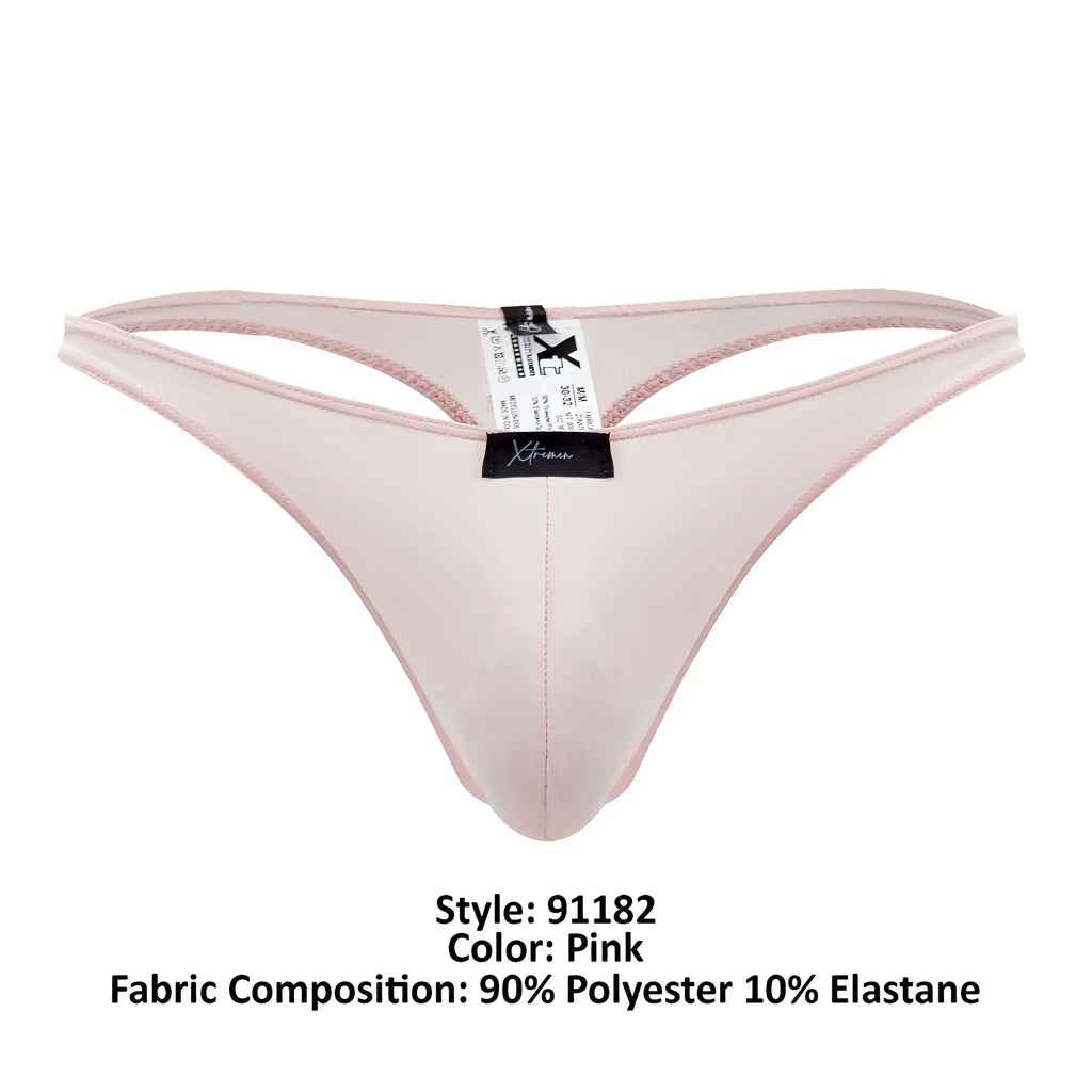 Xtremen 91182 pink microfiber thong made of 90% polyester 10% elastane with pink trim shown from the back side