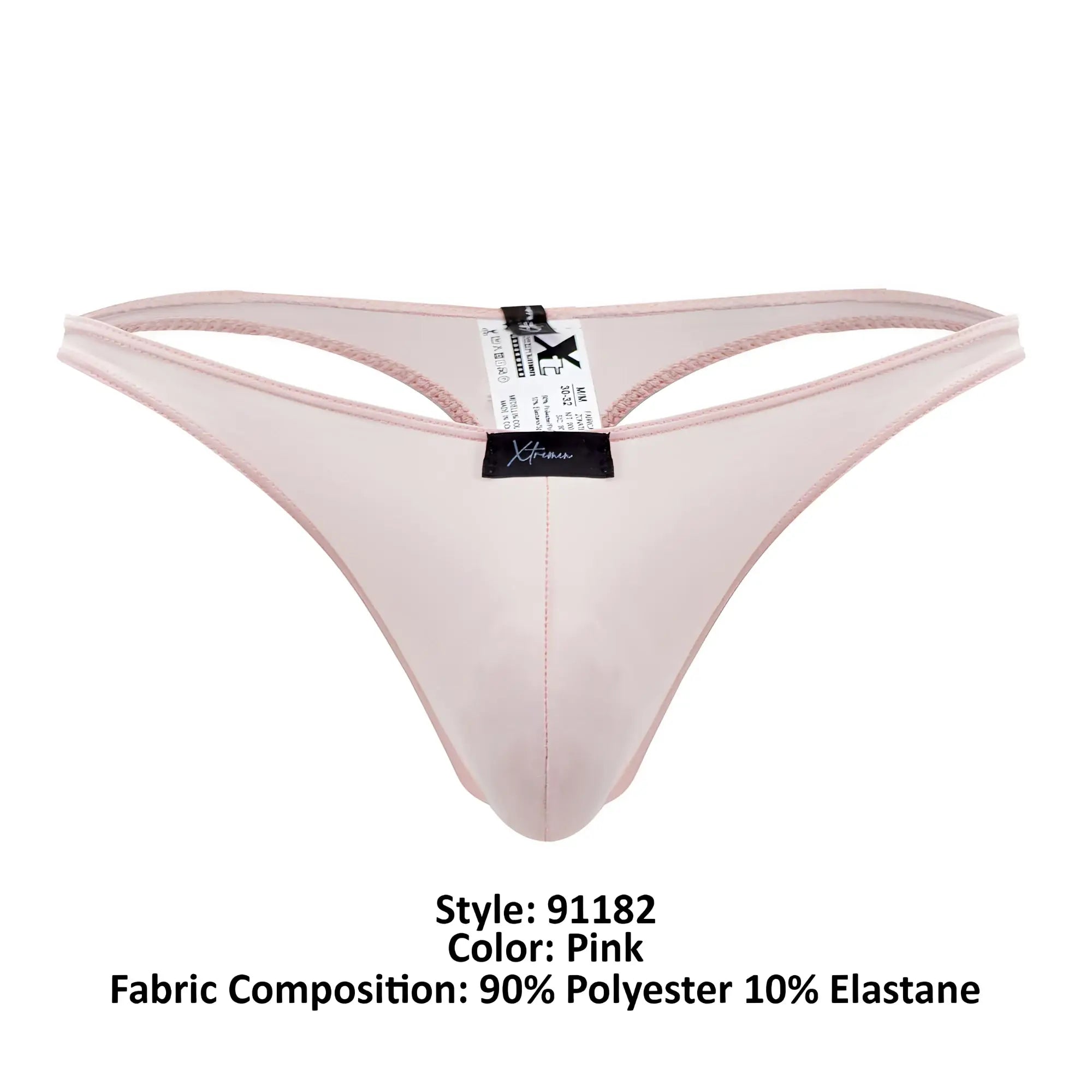 Xtremen 91182 pink microfiber thong made of 90% polyester 10% elastane with pink trim shown from the back side