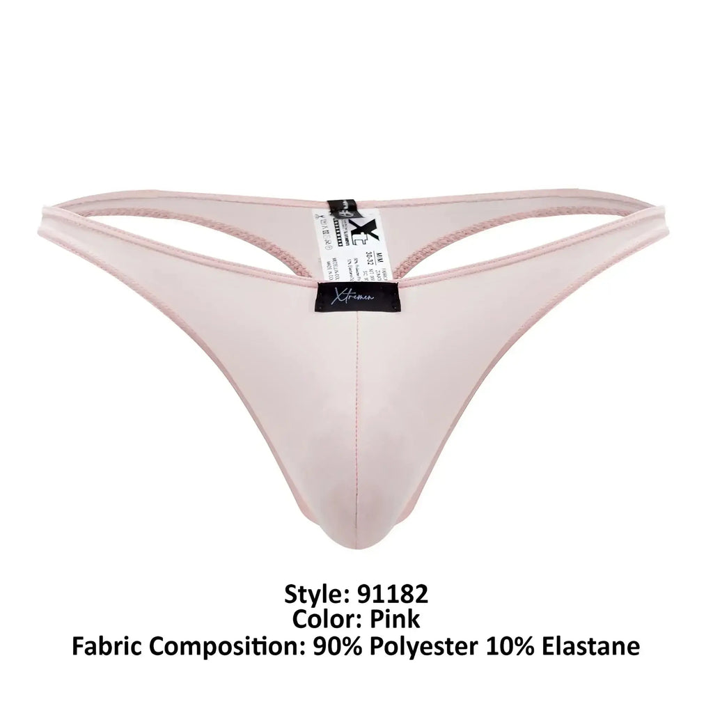Xtremen 91182 pink microfiber thong made of 90% polyester 10% elastane with pink trim shown from the back side
