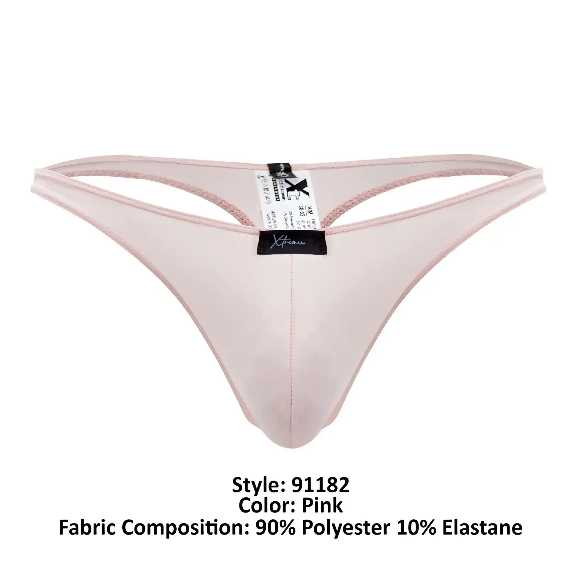 Xtremen 91182 pink microfiber thong made of 90% polyester 10% elastane with pink trim shown from the back side