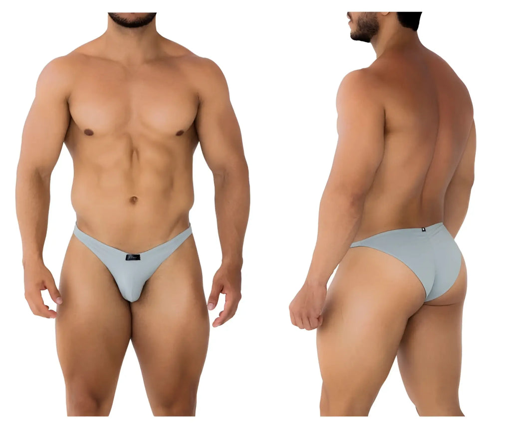 Light blue microfiber seamless briefs with minimalist design and small black logo on waistband for comfort wear