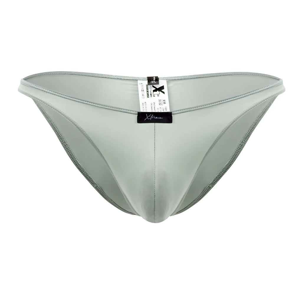 Xtremen 91183 microfiber bikini in green with sleek satin briefs featuring a smooth glossy finish and subtle stitching