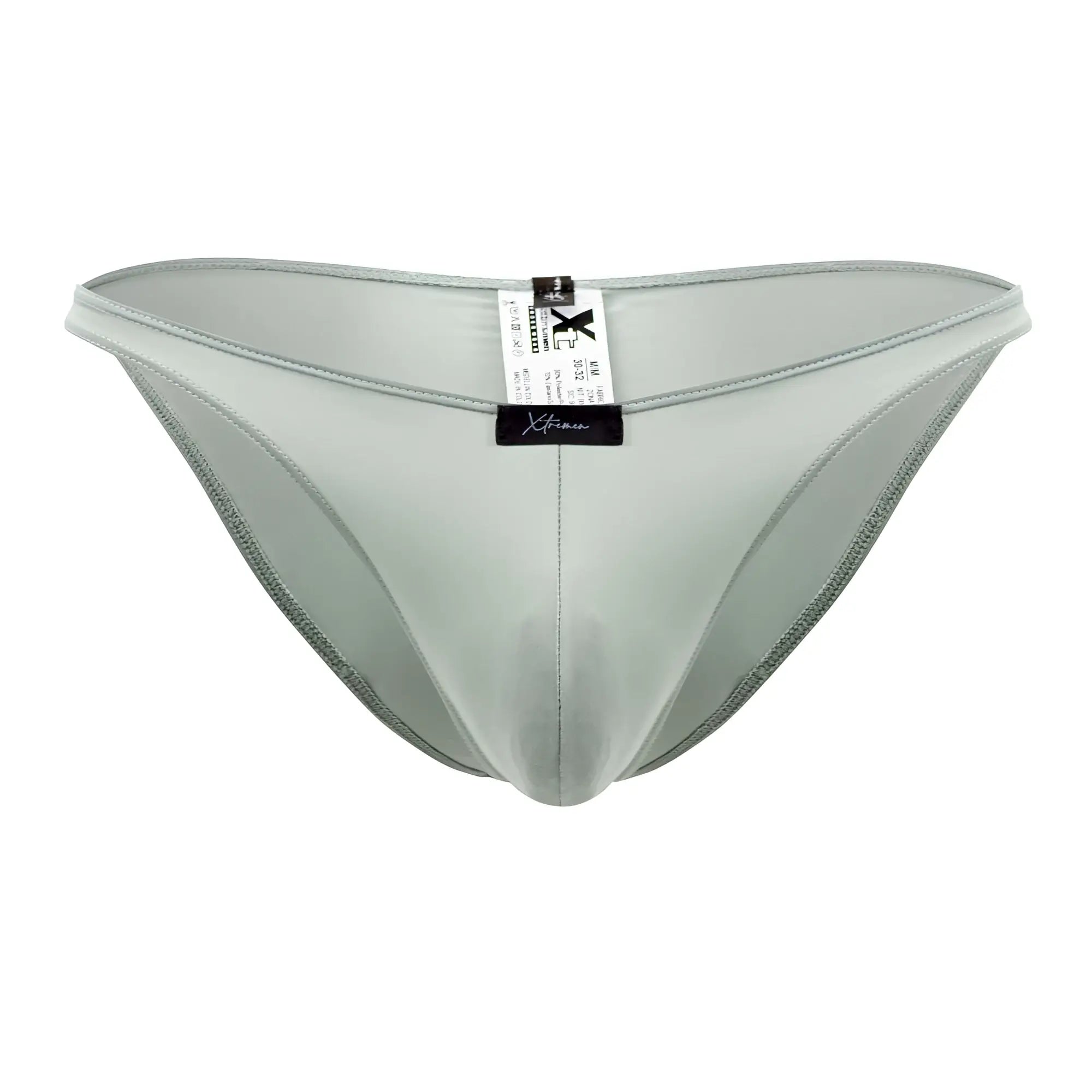 Xtremen 91183 microfiber bikini in green with sleek satin briefs featuring a smooth glossy finish and subtle stitching