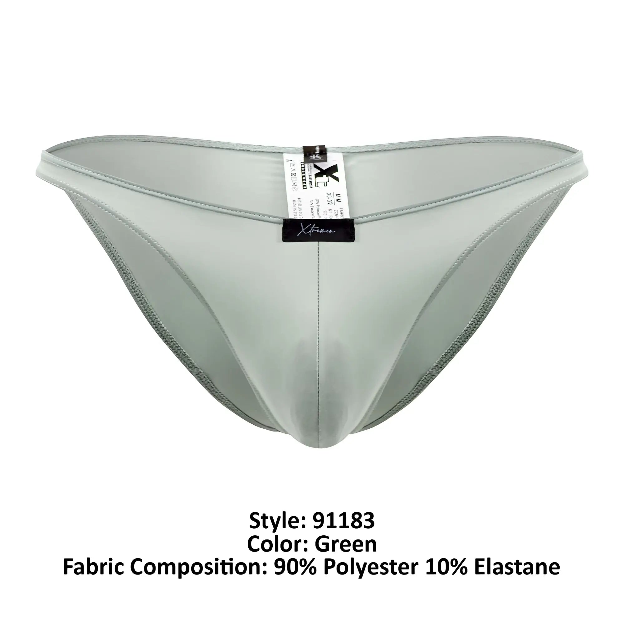 Green xtremen 91183 microfiber bikini briefs made of smooth 90% polyester and 10% elastane with sleek fit