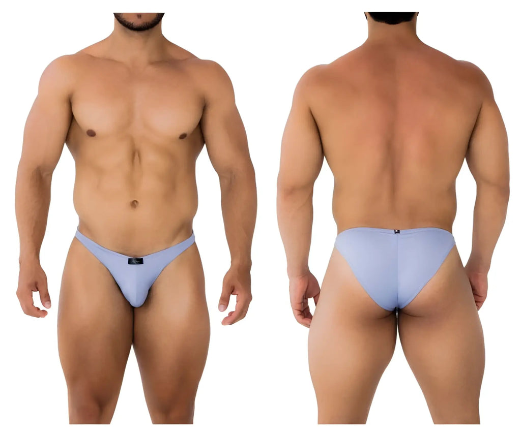Xtremen 91183 microfiber bikini lilac light blue form-fitting men’s briefs with smooth fabric and black brand tag at waistband