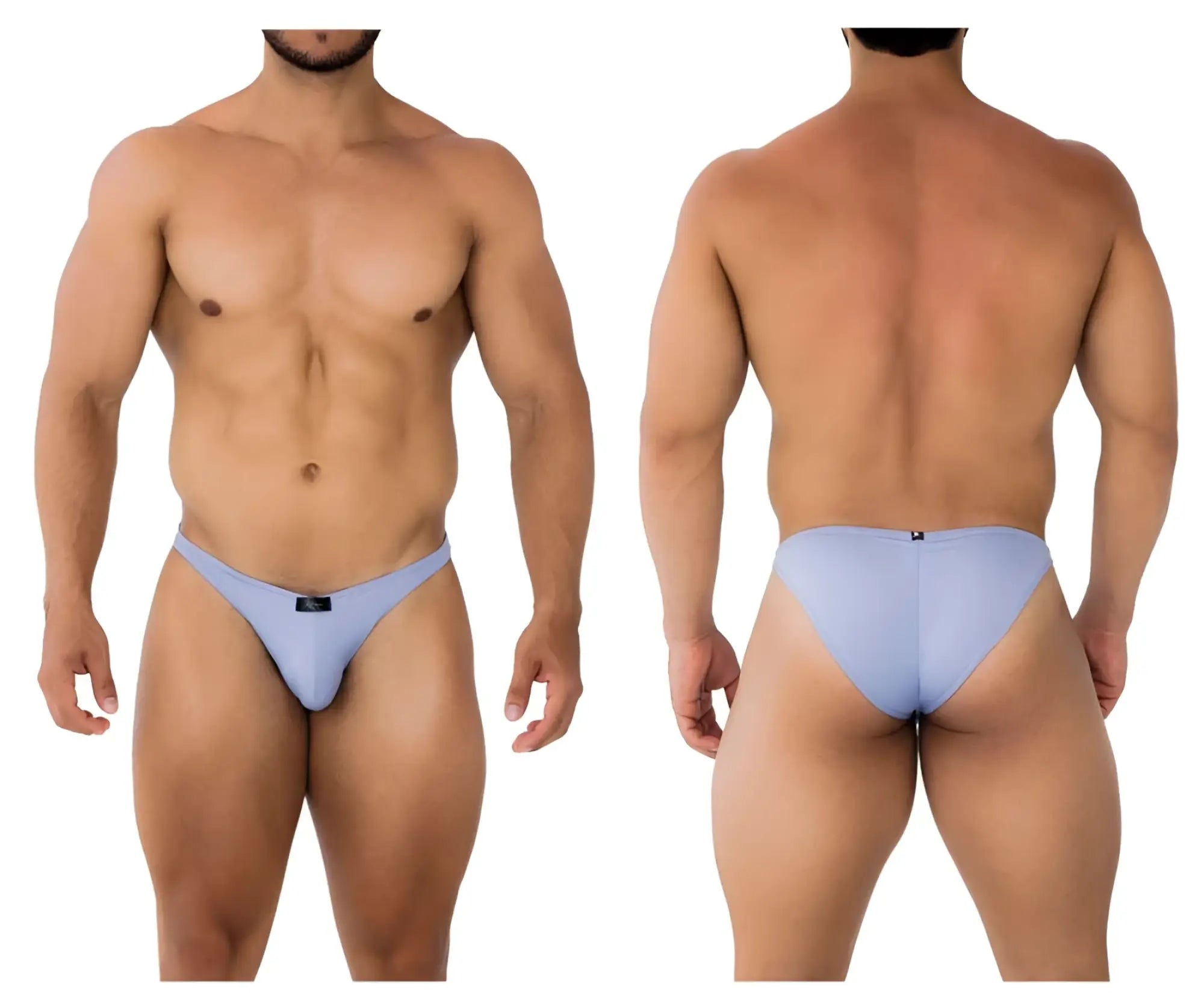 Xtremen 91183 microfiber bikini lilac light blue form-fitting men’s briefs with smooth fabric and black brand tag at waistband