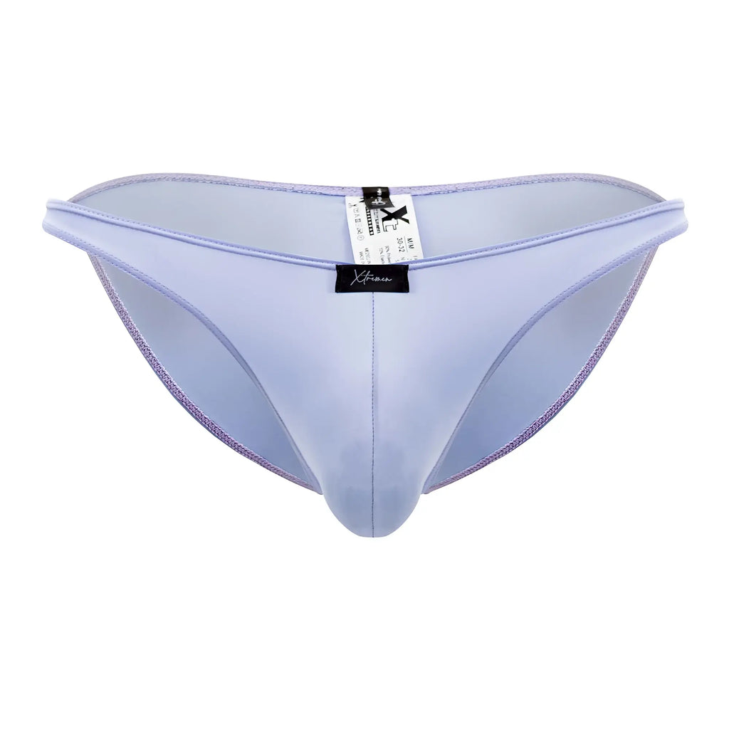 Light purple sleek form-fitting men’s briefs with smooth satin-like finish in xtremen 91183 microfiber bikini lilac