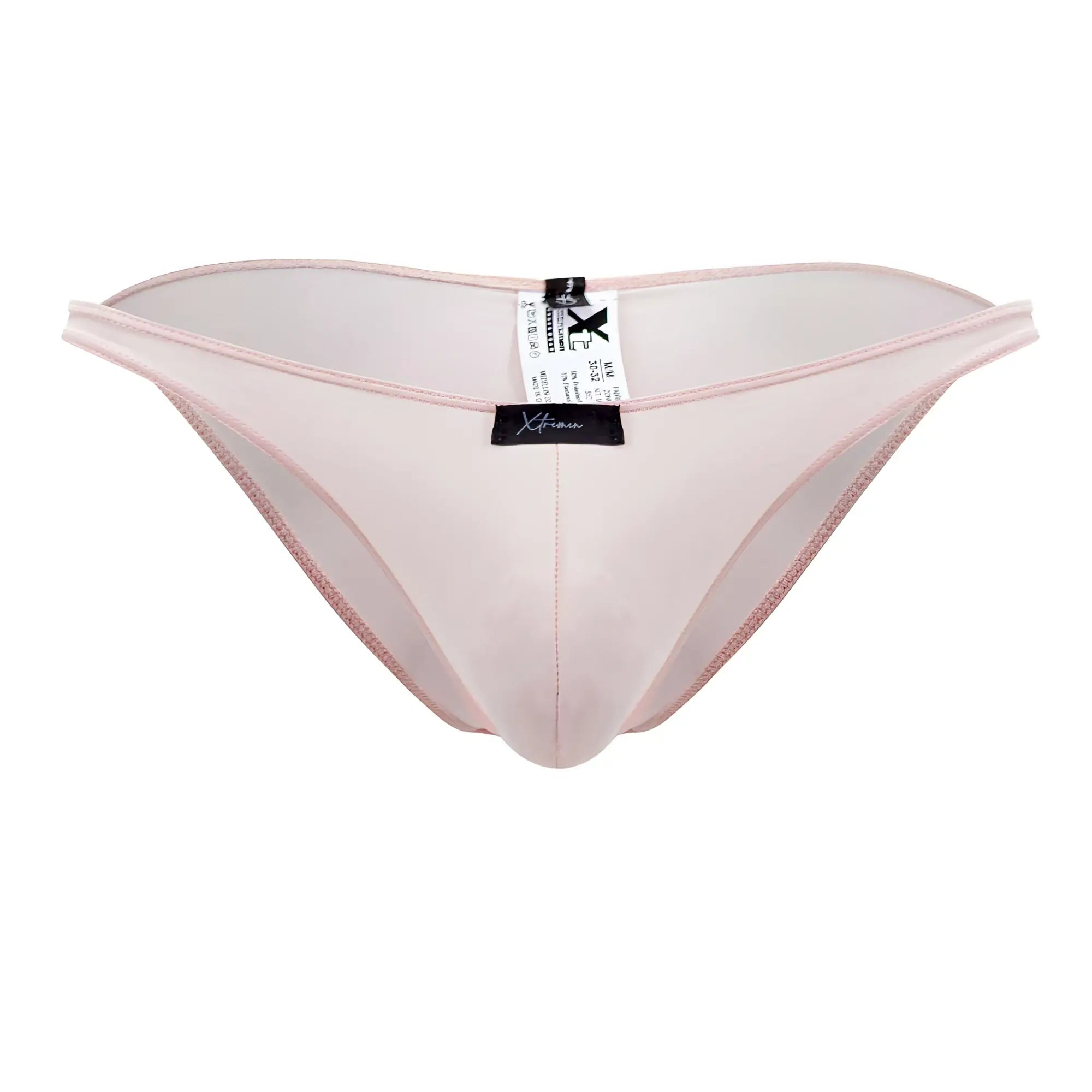 A delicate sheer pink microfiber thong with smooth translucent fabric and fine stitching xtremen 91183 bikini
