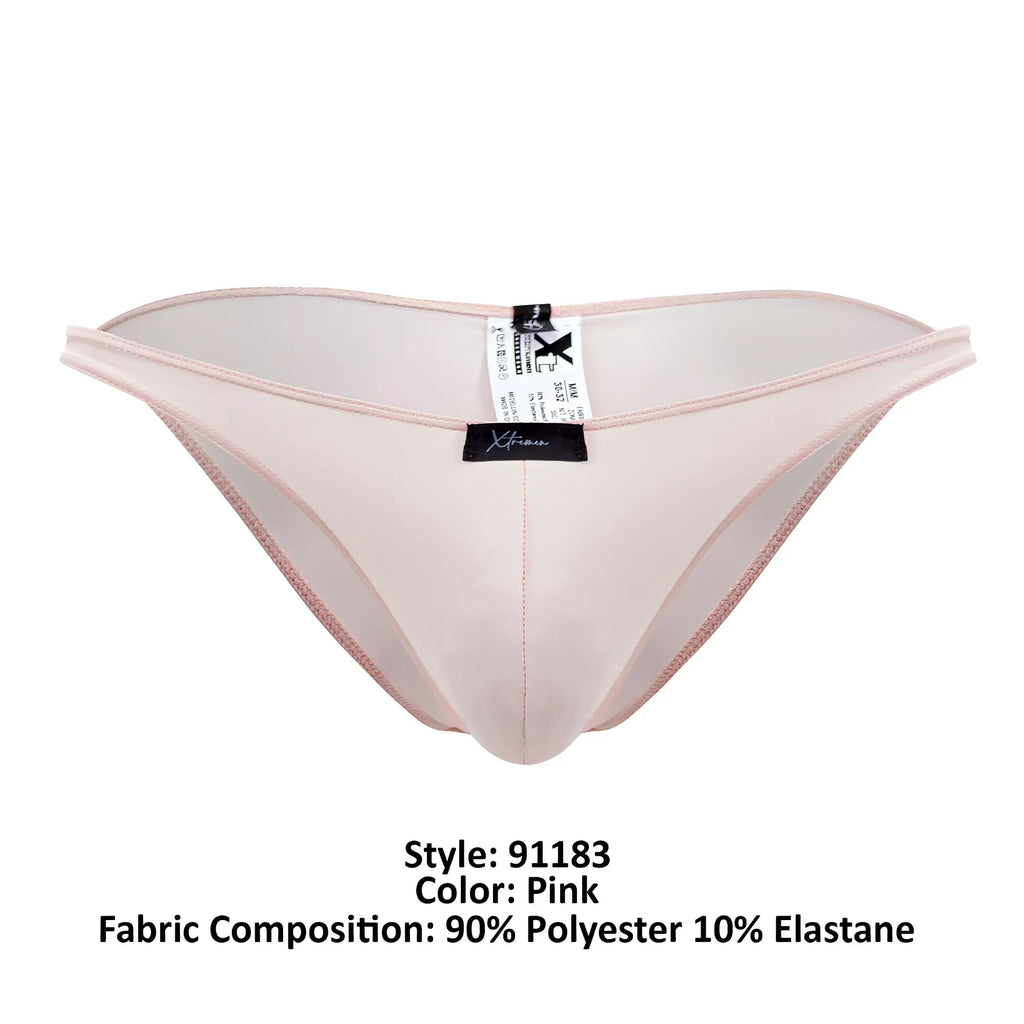 Pink sheer Xtremen 91183 microfiber bikini thong made of 90% polyester 10% elastane with subtle pink trim