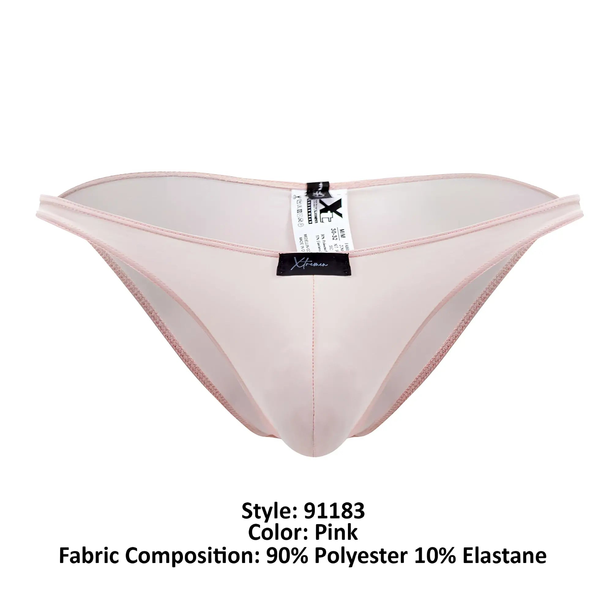 Pink sheer Xtremen 91183 microfiber bikini thong made of 90% polyester 10% elastane with subtle pink trim