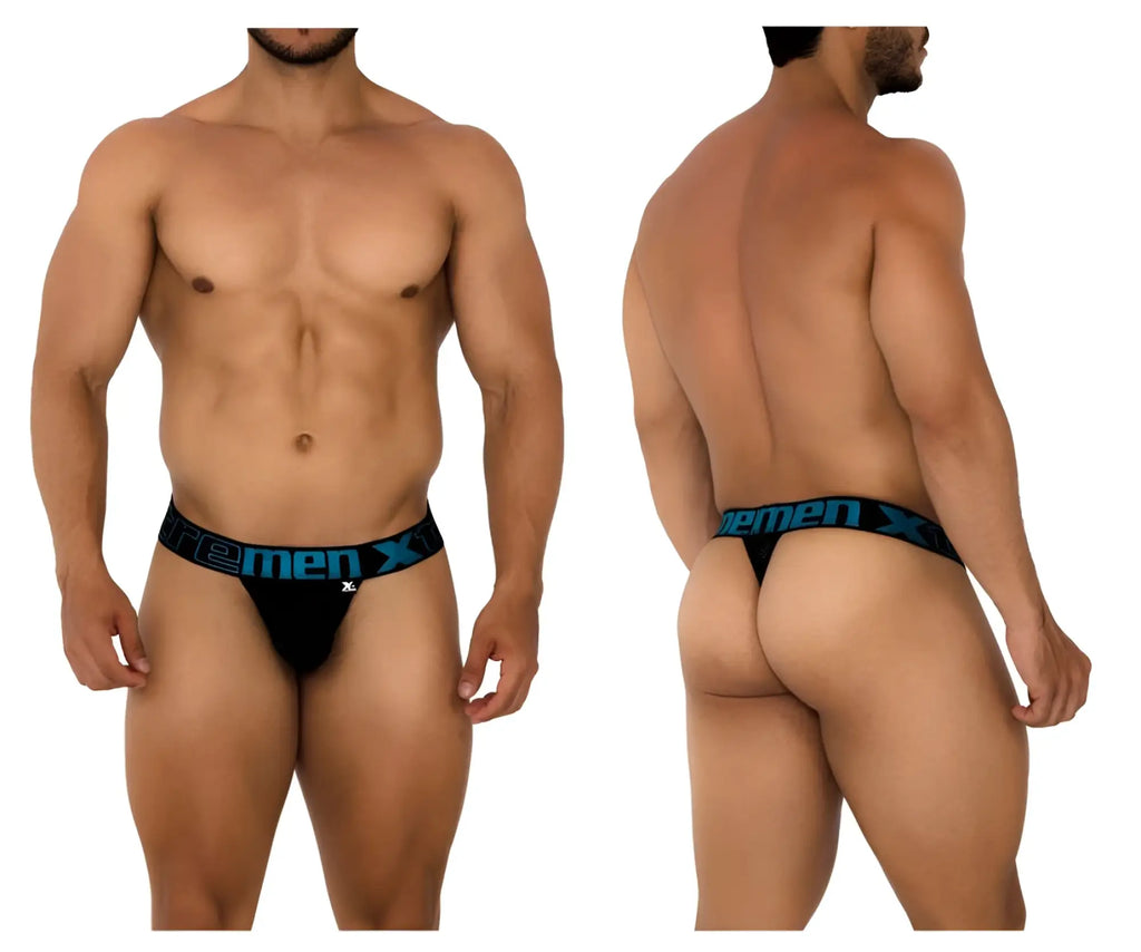 Black xtremen 91184 mesh thongs with blue xtrememen x logo band designed for men with breathable fabric