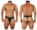 Dark teal Xtremen 91184 mesh thong with black elastic waistband and subtle logo pattern visible from the back side