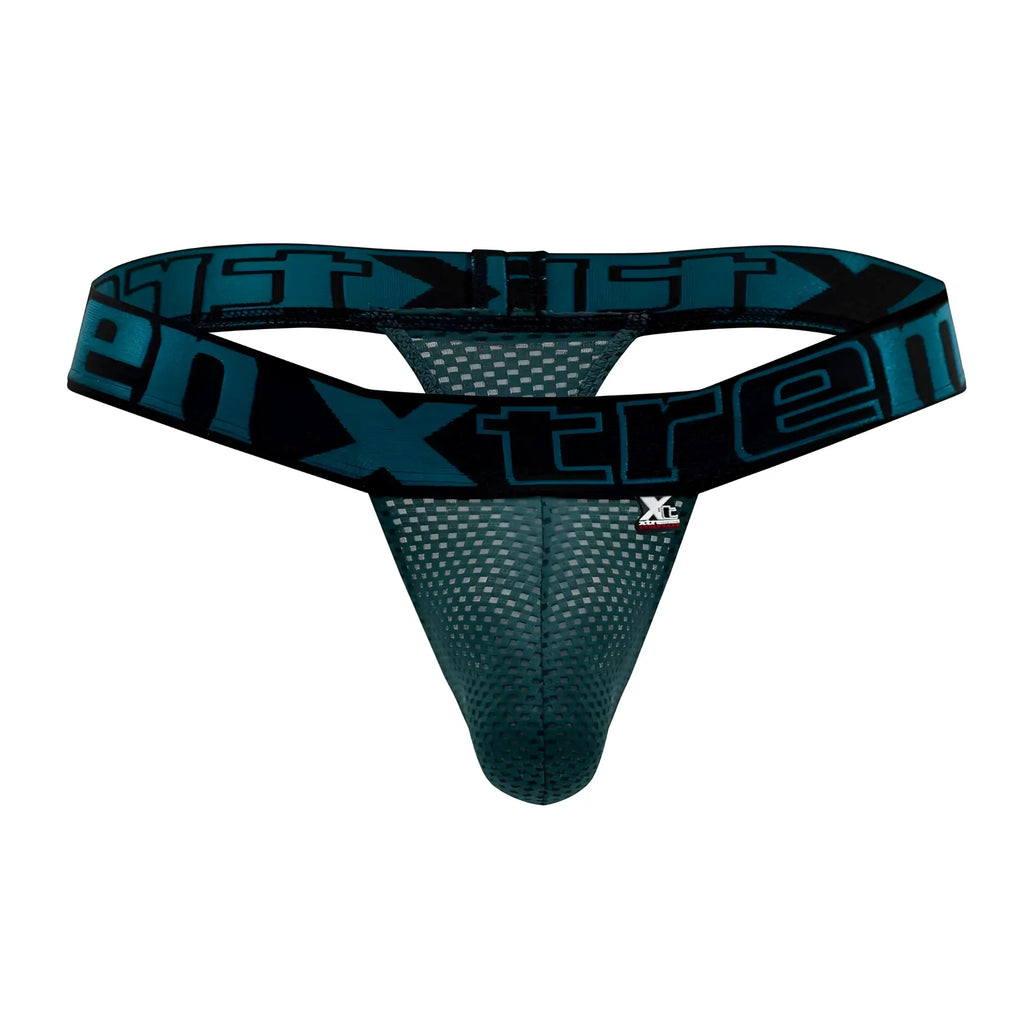 Xtremen 91184 mesh thong in teal and black with mesh texture showing front side