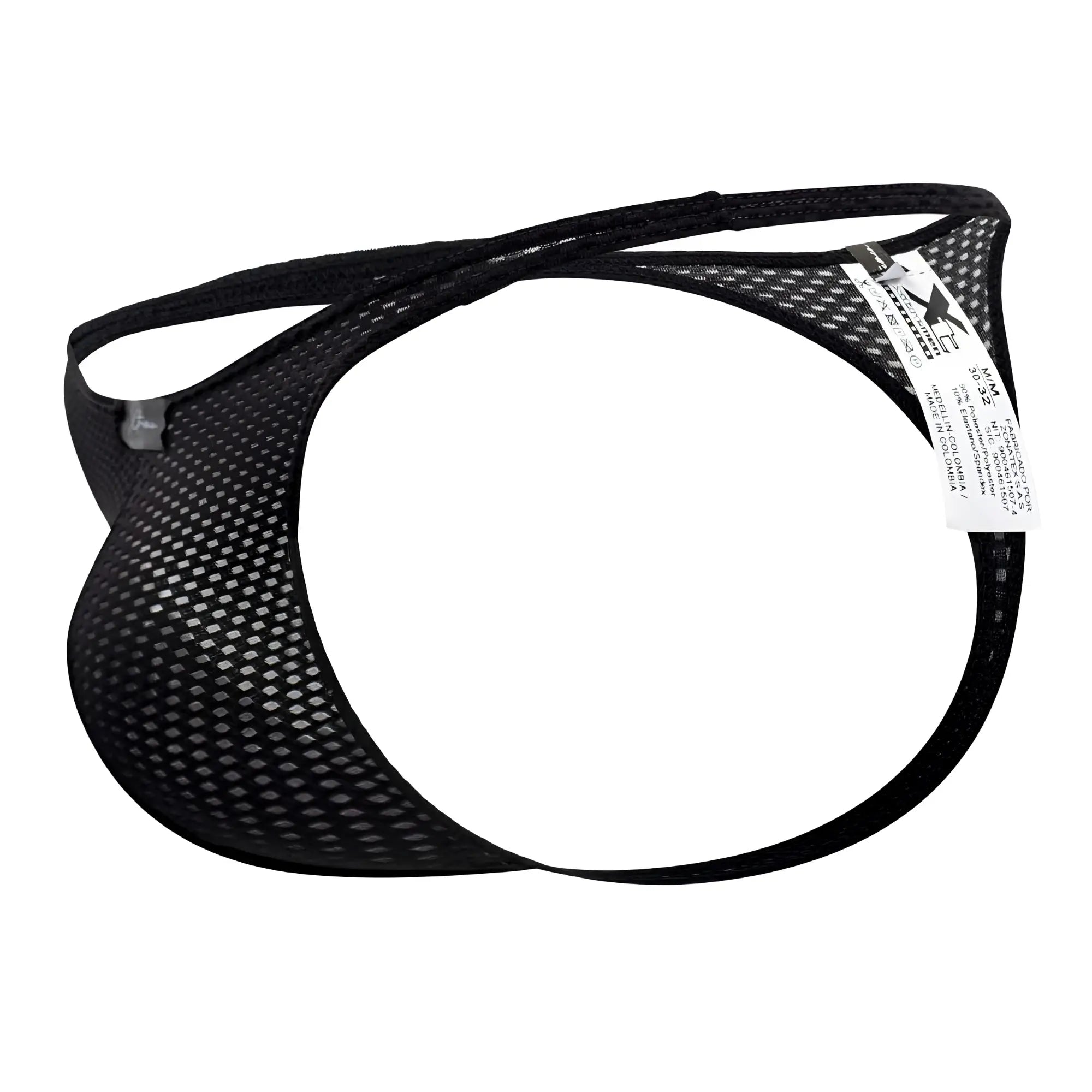 Black xtremen 91185 mesh thong for men with sleek form-fitting design and reinforced elastic straps visible from front