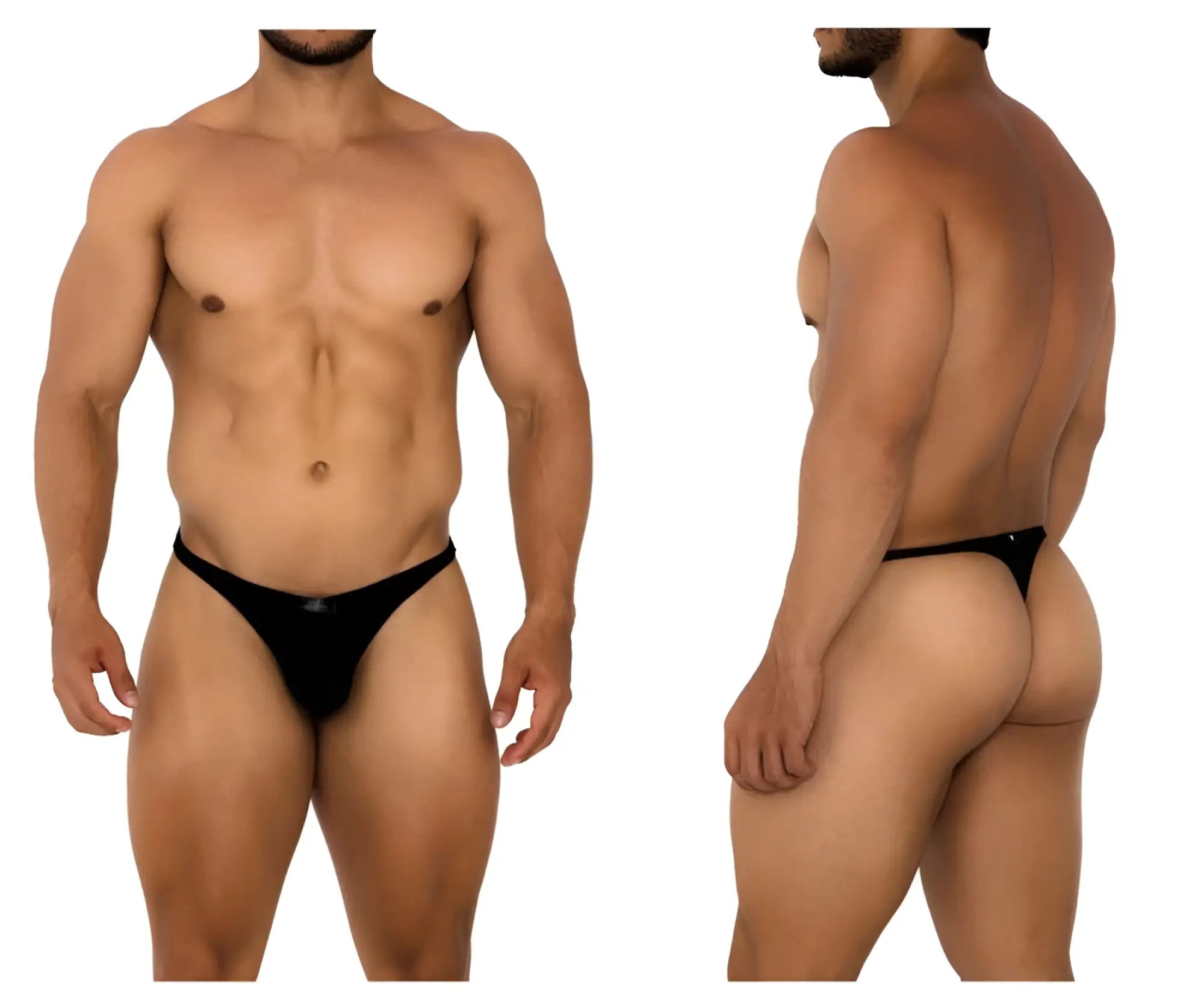 Black mesh thong briefs with a sleek minimalist design from Xtremen 91185 in color black showing the back side