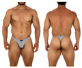 Gray mesh thong with a small black xtremen brand tag at the front from the 91185 mesh thongs collection