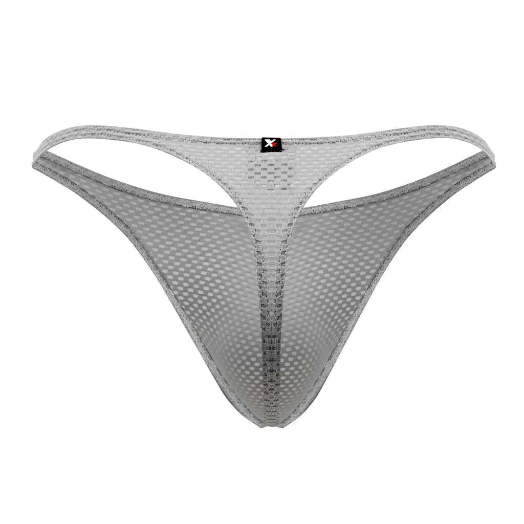 Xtremen 91185 mesh thong in gray with subtle grid pattern and reinforced edges for comfortable fit