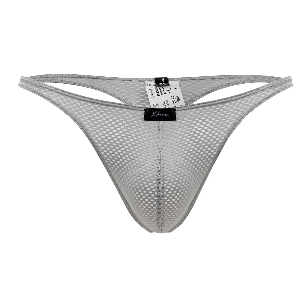 Gray xtremen 91185 mesh thong with subtle grid pattern and reinforced edges made of breathable mesh fabric