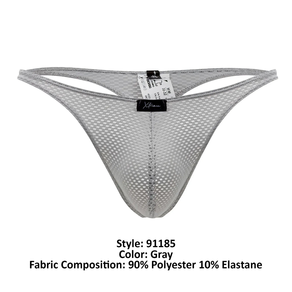 Gray xtremen 91185 mesh thong with subtle grid pattern and elasticized edges visible from the back side