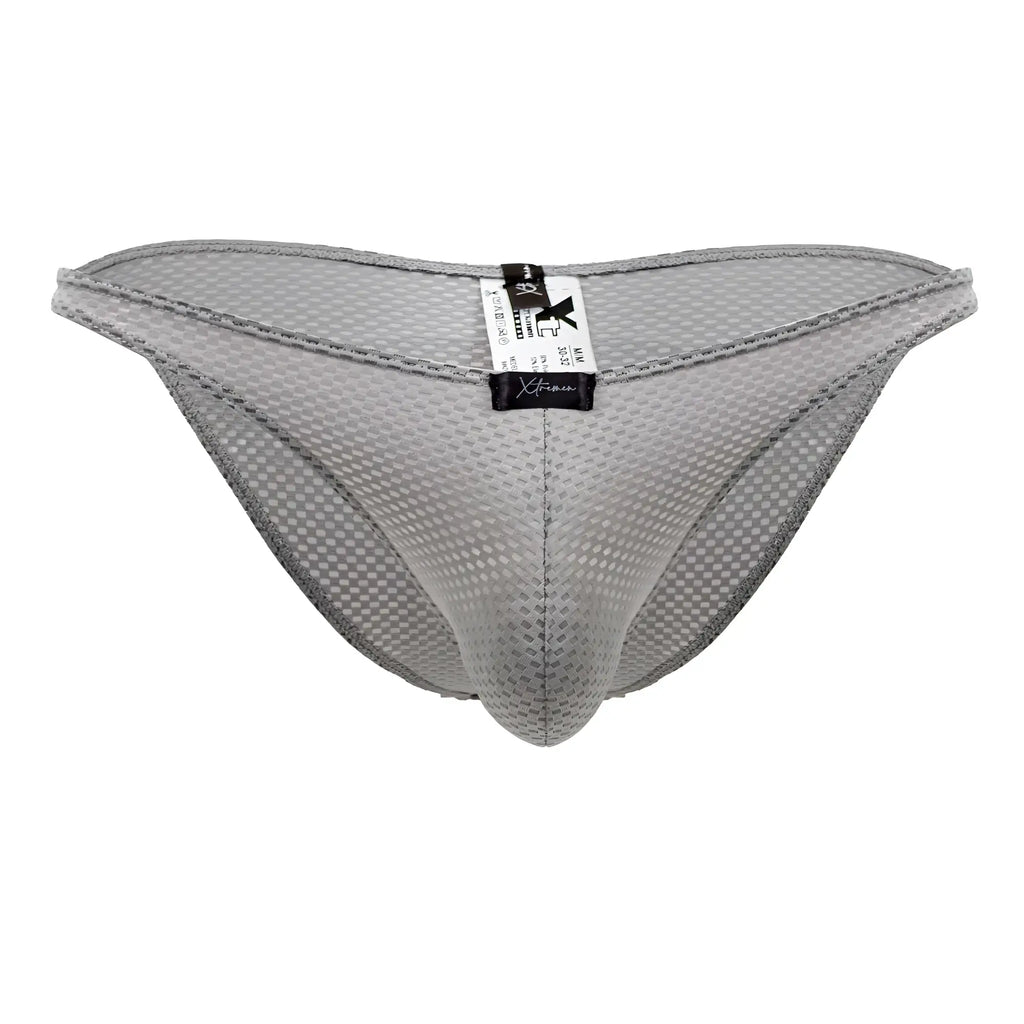 Xtremen 91186 mesh bikini briefs in gray with subtle checkered pattern and reinforced edge stitching