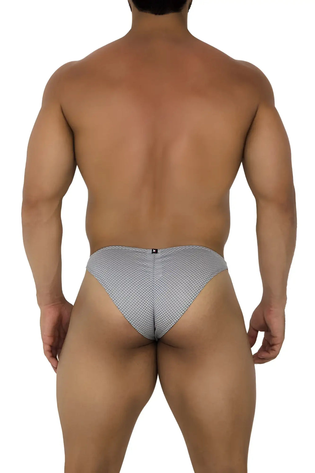 Xtremen 91186 gray mesh bikini briefs with subtle textured pattern made from breathable mesh fabric