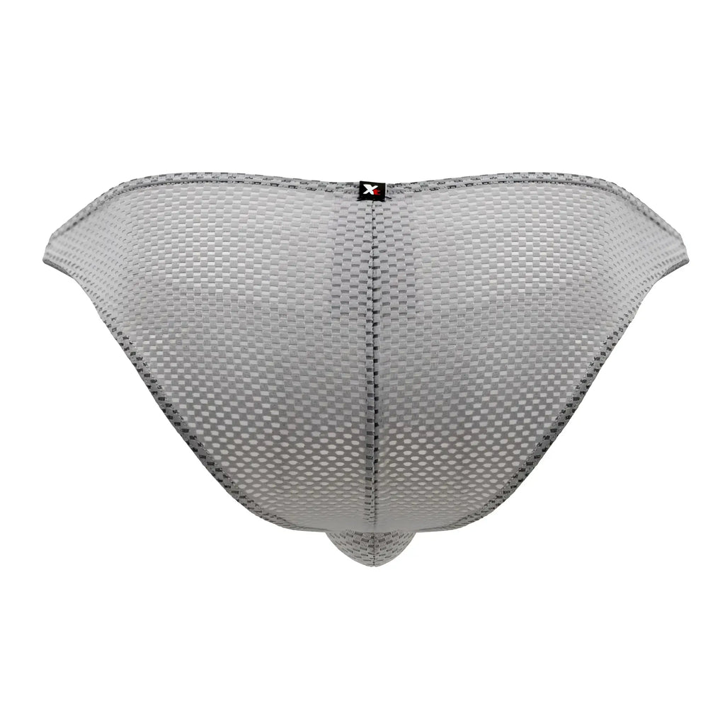 Xtremen 91186 mesh bikini briefs in gray with subtle textured pattern and black stitching along the edges