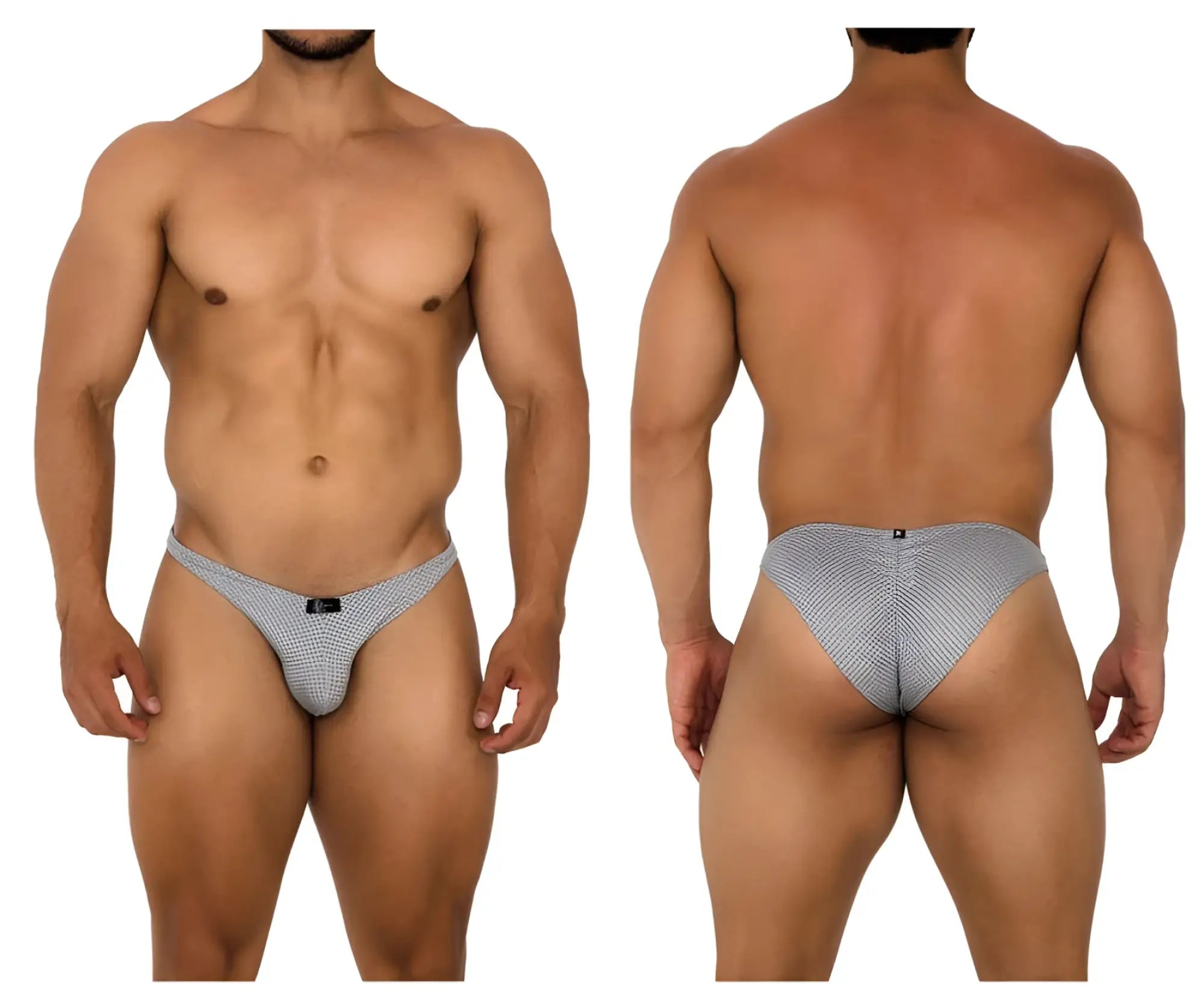 Xtremen 91186 mesh bikini gray briefs with gray textured pattern and small black logo on the front