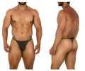 Dark green xtremen 91189 tulle mesh thong with subtle contrasting trim in a form-fitting style shown from the back