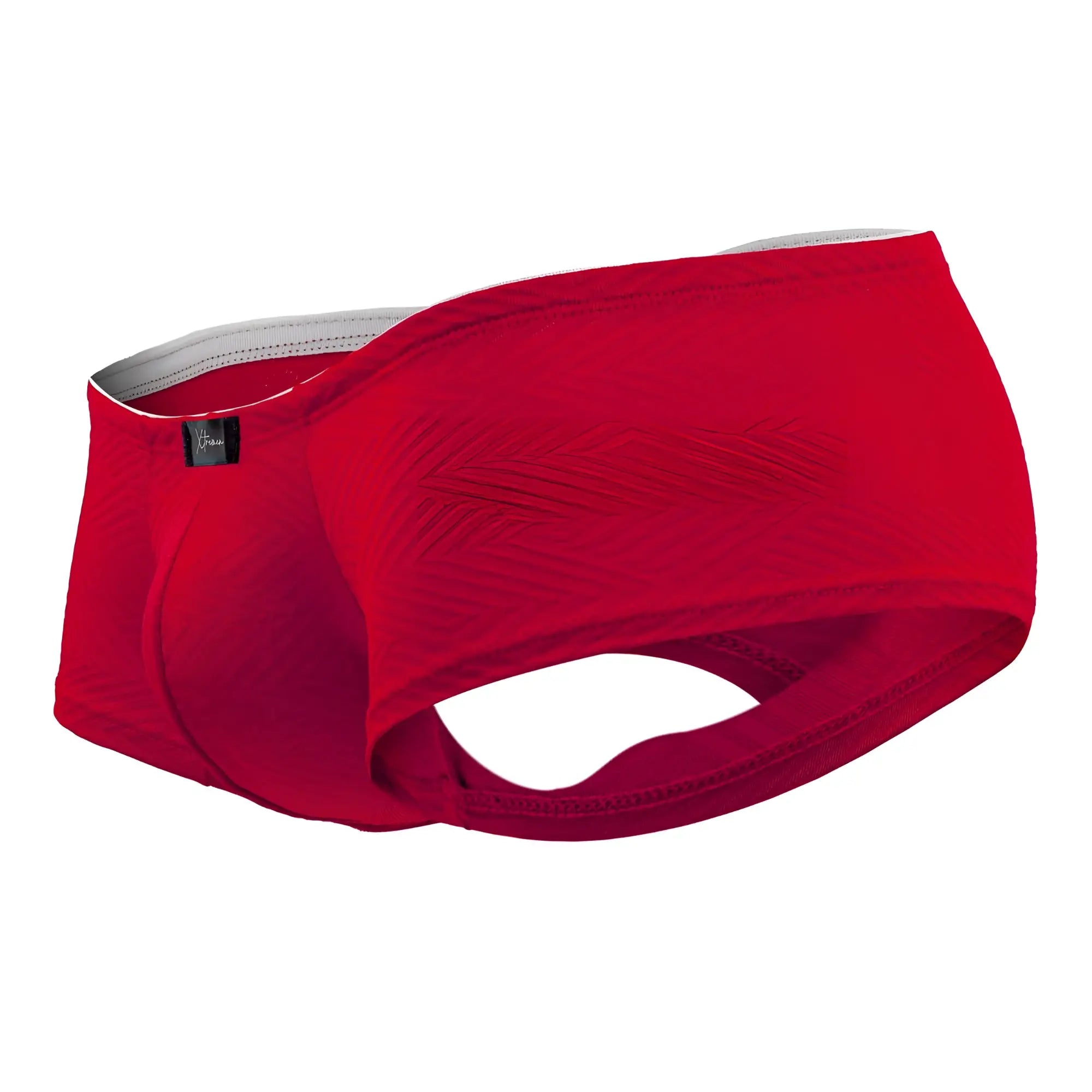 Red xtremen 91190 jacquard trunks with a gray waistband and small black brand tag in men’s briefs style