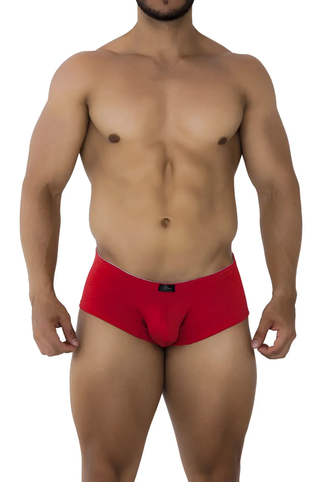Red xtremen 91190 jacquard trunks men’s briefs with snug fit and small black brand tag at waistband
