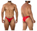 Red men’s briefs xtremen 91192 jacquard bikini with sleek form-fitting design and small black brand tag at front