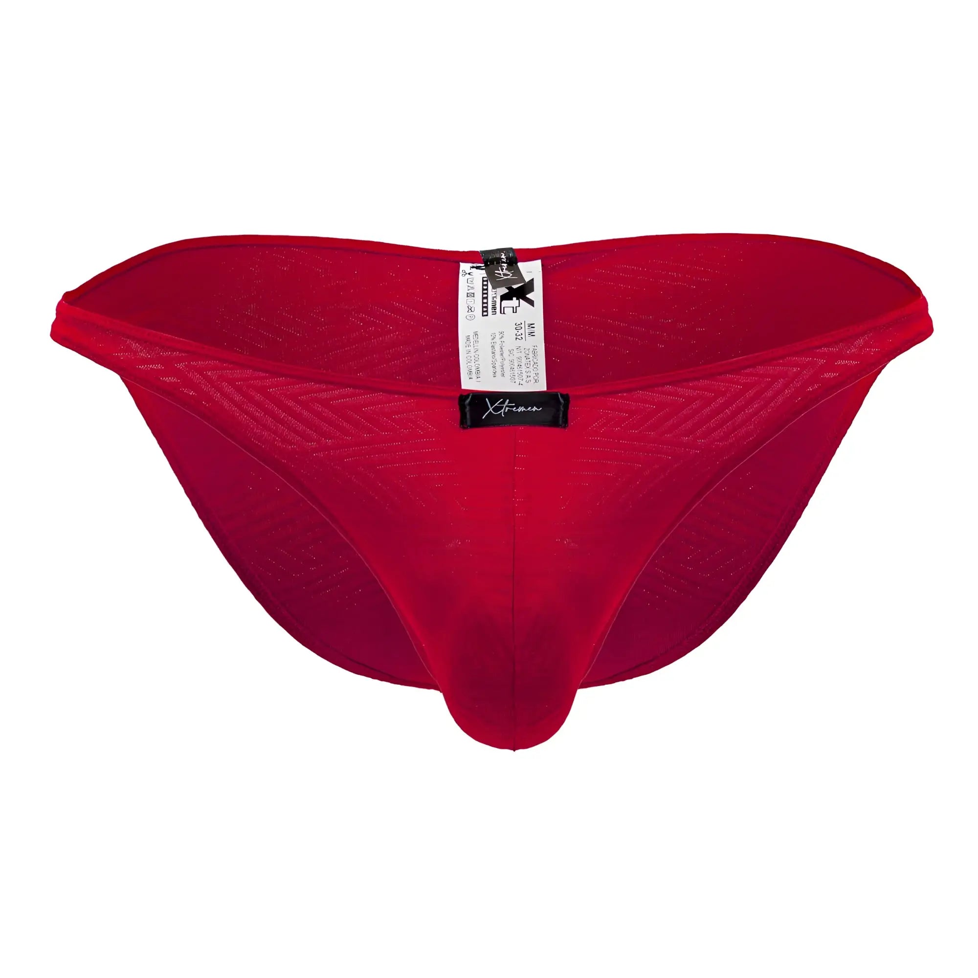 Xtremen 91192 jacquard bikini red mesh briefs with subtle herringbone pattern and black brand tags