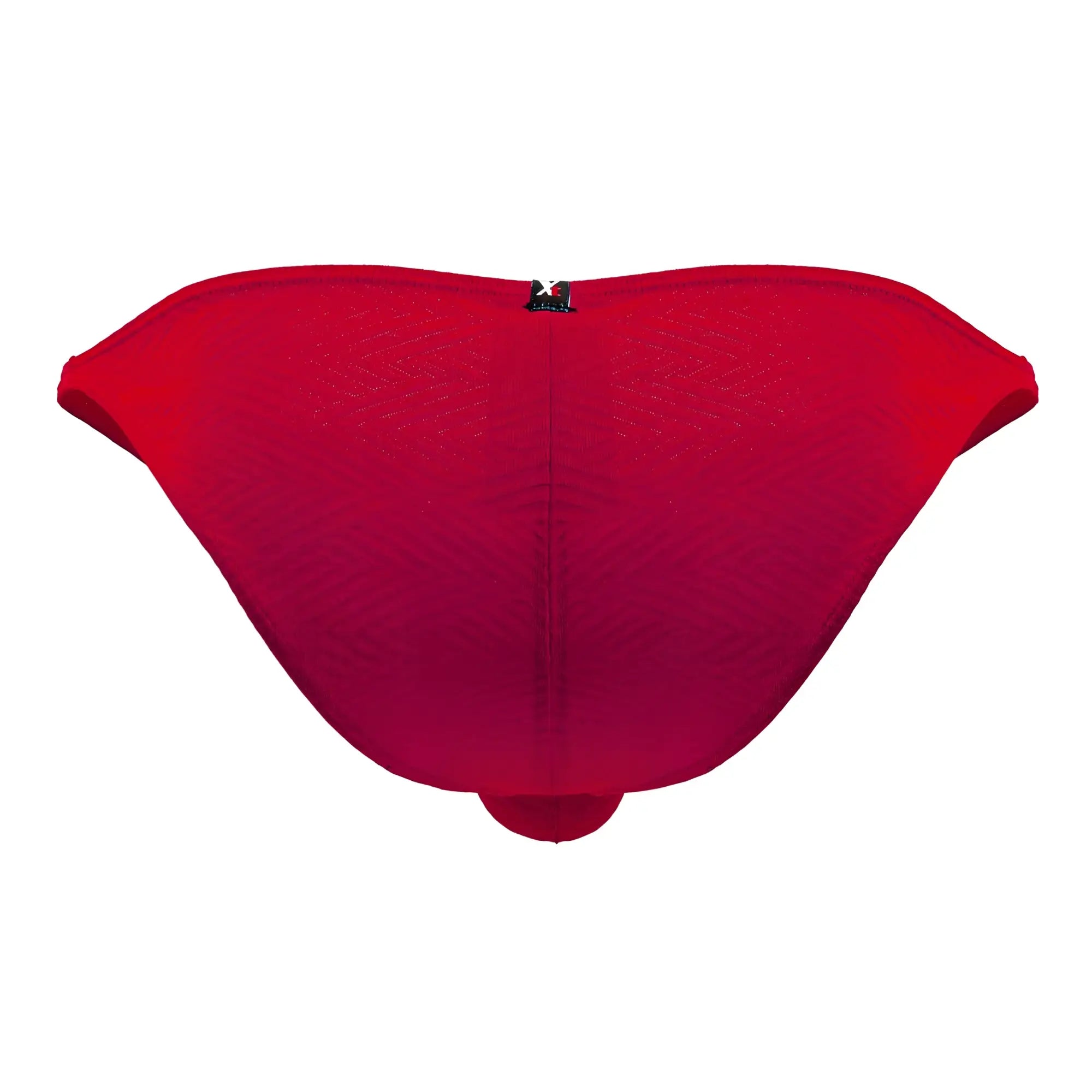 Back view of vibrant red xtremen 91192 jacquard bikini bottom with subtle textured pattern and small black logo