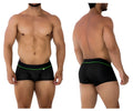 Black xtremen 91196 jacquard trunks with neon green waistband trim and subtle textured pattern in athletic briefs style