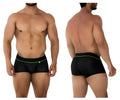 Black xtremen 91196 jacquard trunks with neon green waistband trim and subtle textured pattern in athletic briefs style