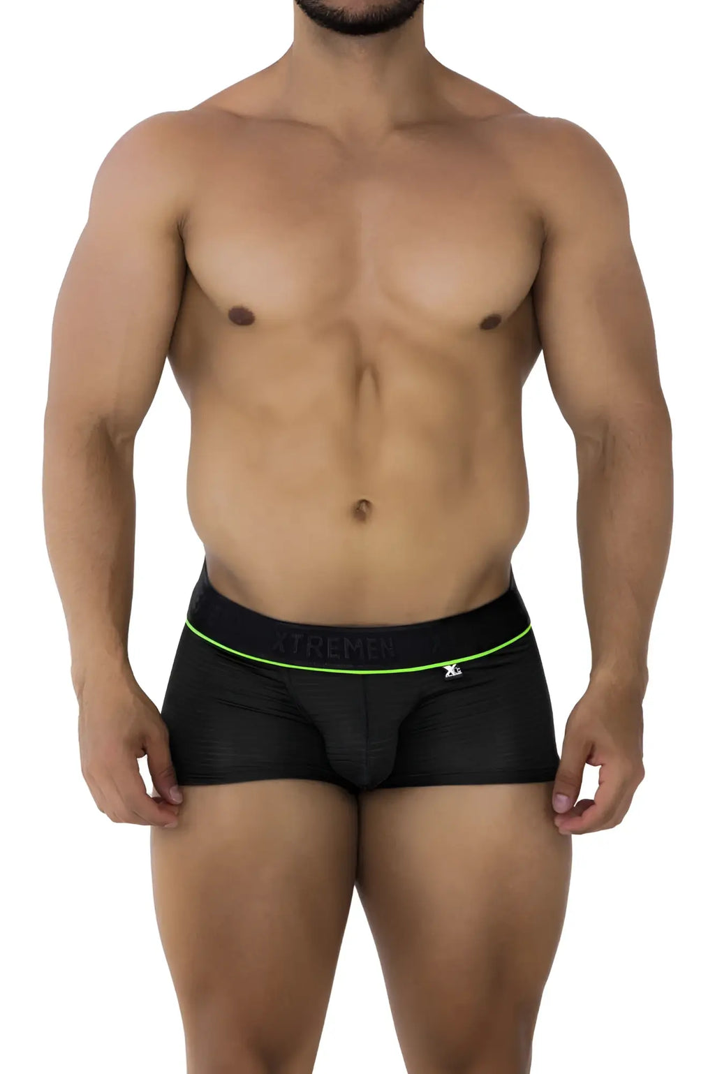 Black xtremen 91196 jacquard trunks men’s briefs with neon green trim and xtreme waistband in black color