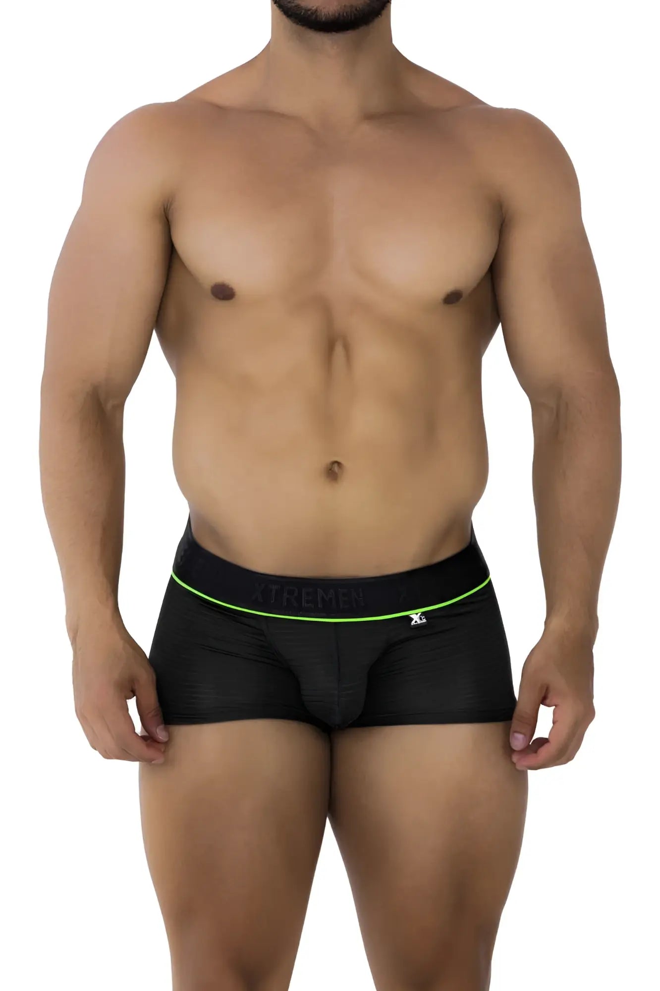 Black xtremen 91196 jacquard trunks men’s briefs with neon green trim and xtreme waistband in black color