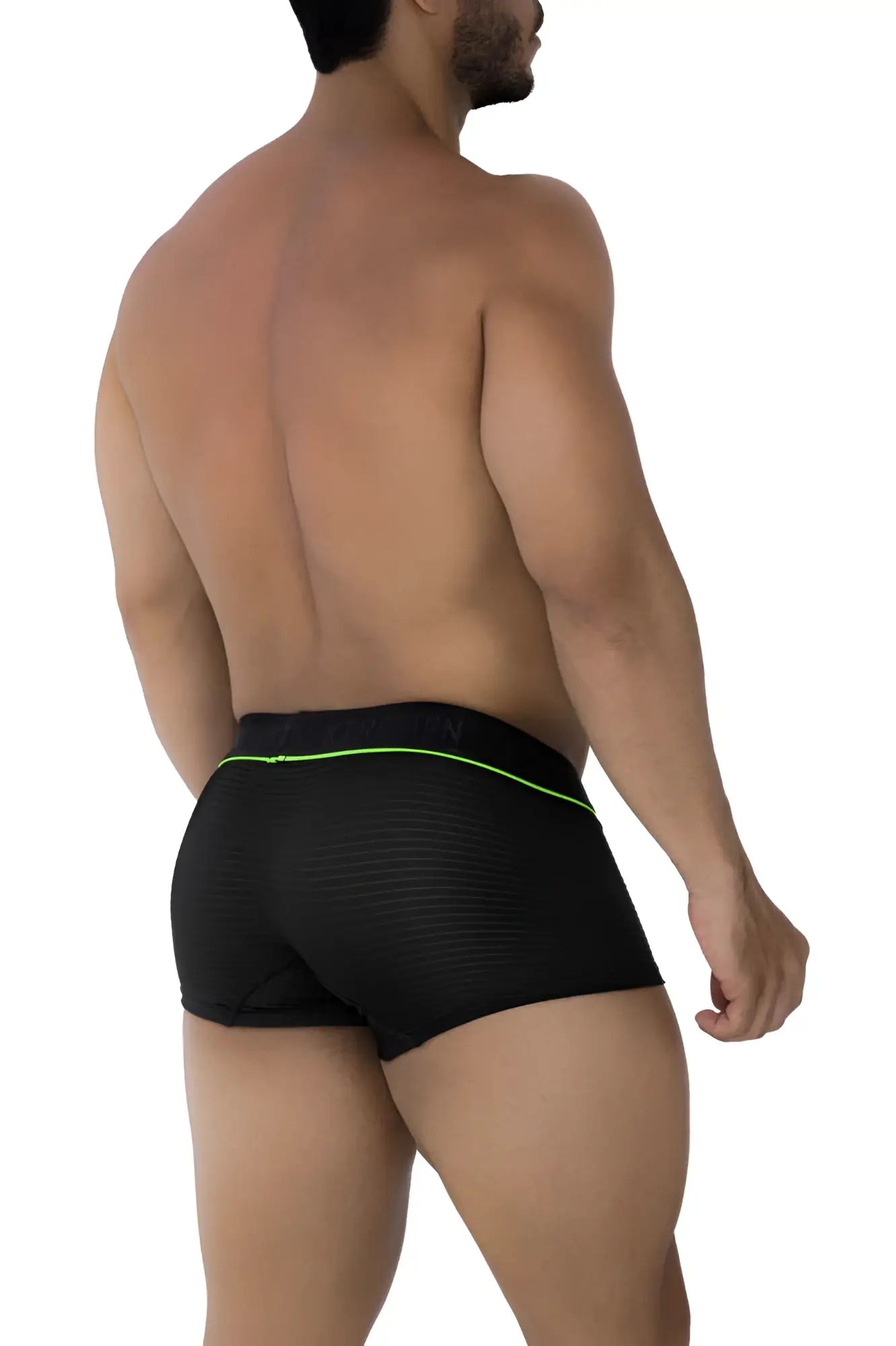 Xtremen 91196 jacquard trunks black briefs with neon green trim and textured jacquard fabric waistband