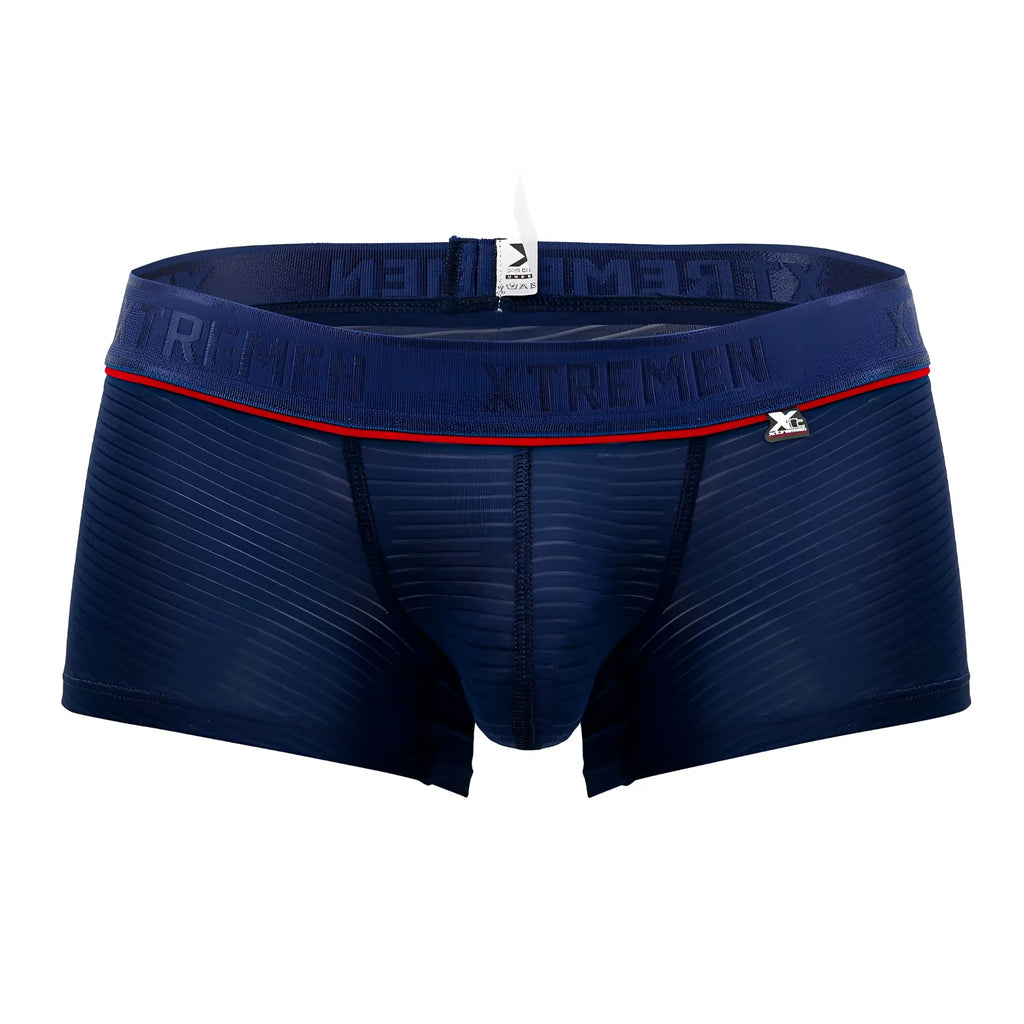 Navy blue Xtremen 91196 Jacquard trunks men’s boxer briefs with red trim and textured fabric front view