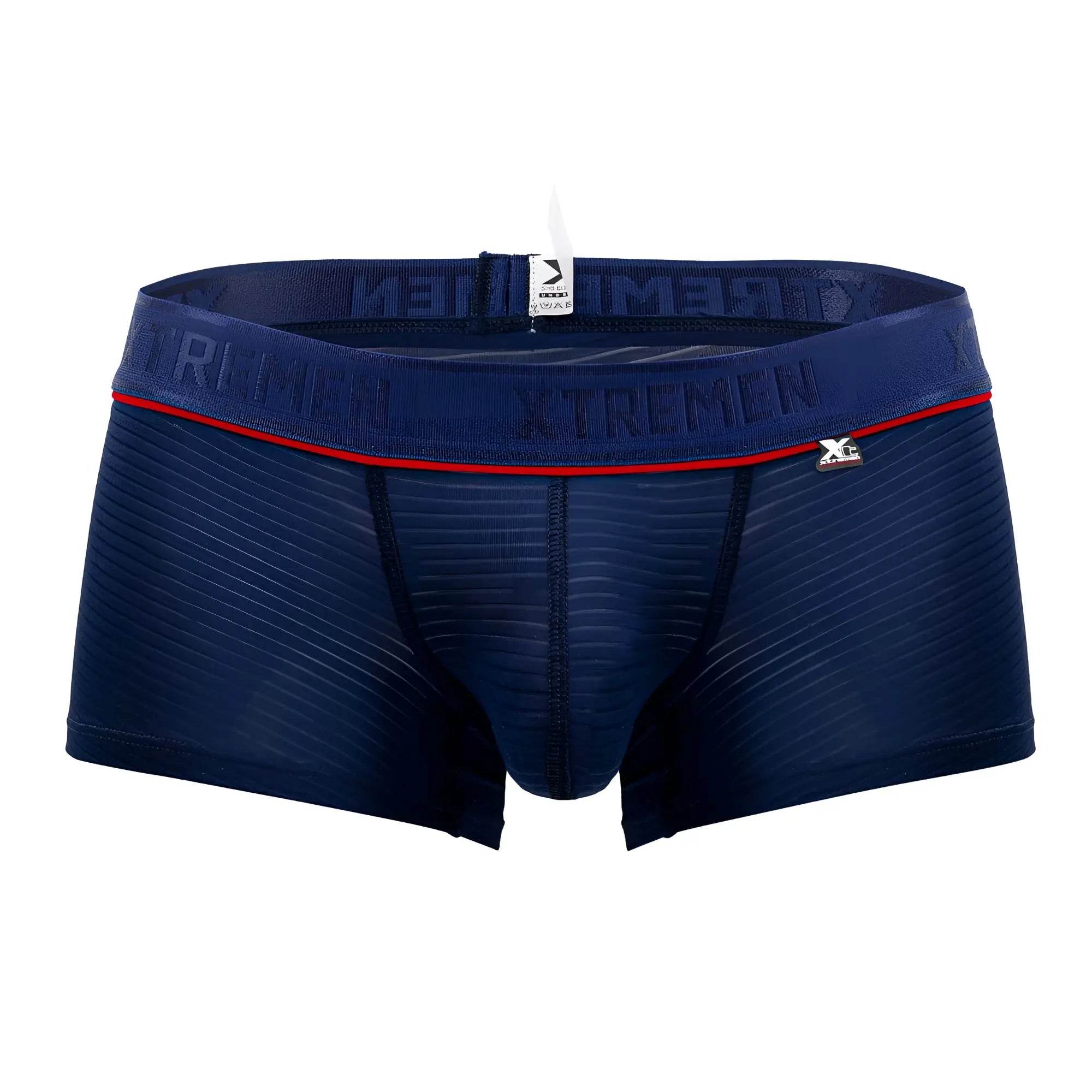 Navy blue Xtremen 91196 Jacquard trunks men’s boxer briefs with red trim and textured fabric front view