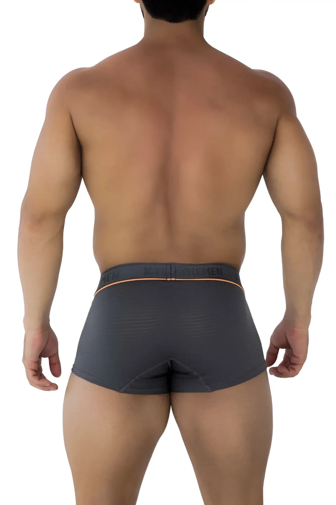 Xtremen 91196 jacquard trunks gray dark gray athletic briefs with subtle textured pattern and orange waistband trim