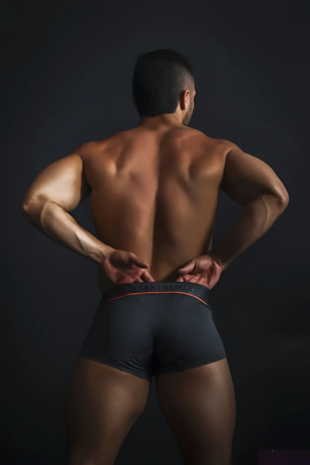 Dark gray xtremen 91196 jacquard trunks boxer briefs with subtle orange trim along the waistband