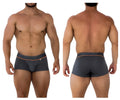Dark gray xtremen 91196 jacquard trunks boxer briefs with subtle textured pattern and orange waistband trim