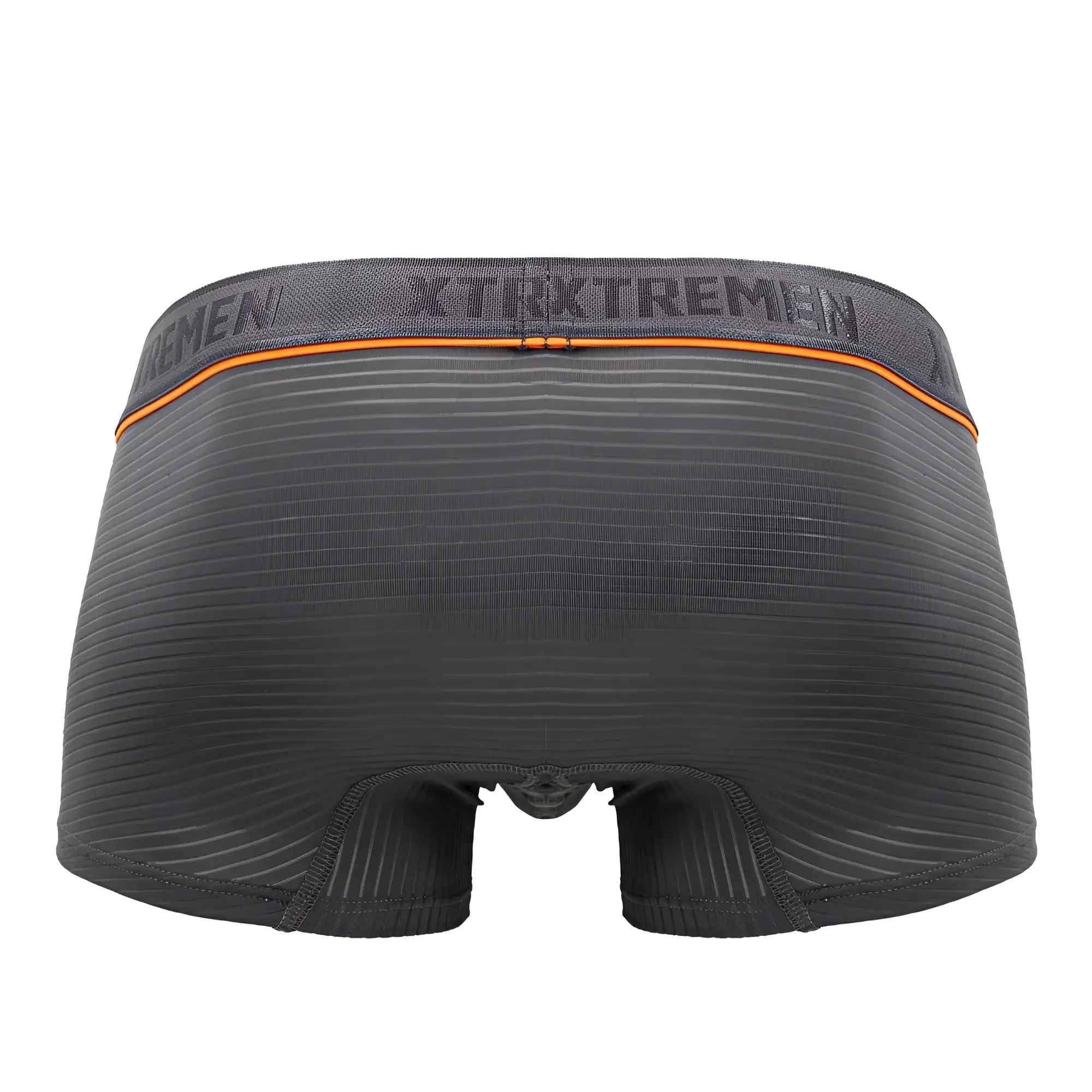 Dark gray ribbed xtremen 91196 jacquard trunks with orange trim and branded waistband for men