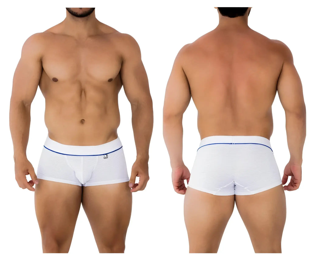Xtremen 91196 jacquard trunks white briefs with thin blue trim and small logo on waistband front side visible